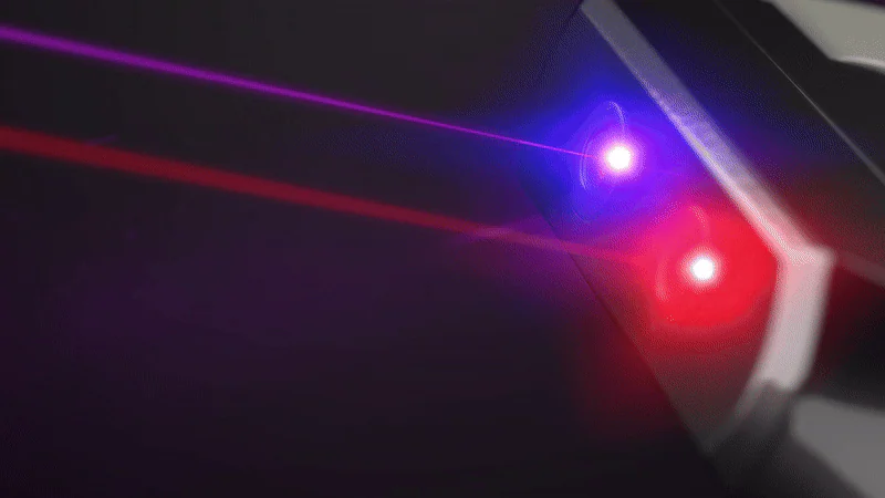 EVRL Laser Technology showing violet and red beams